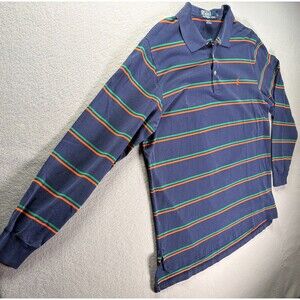 Polo Ralph Lauren Mens Large Shirt Long Sleeve Rugby Collared Striped Blue Green